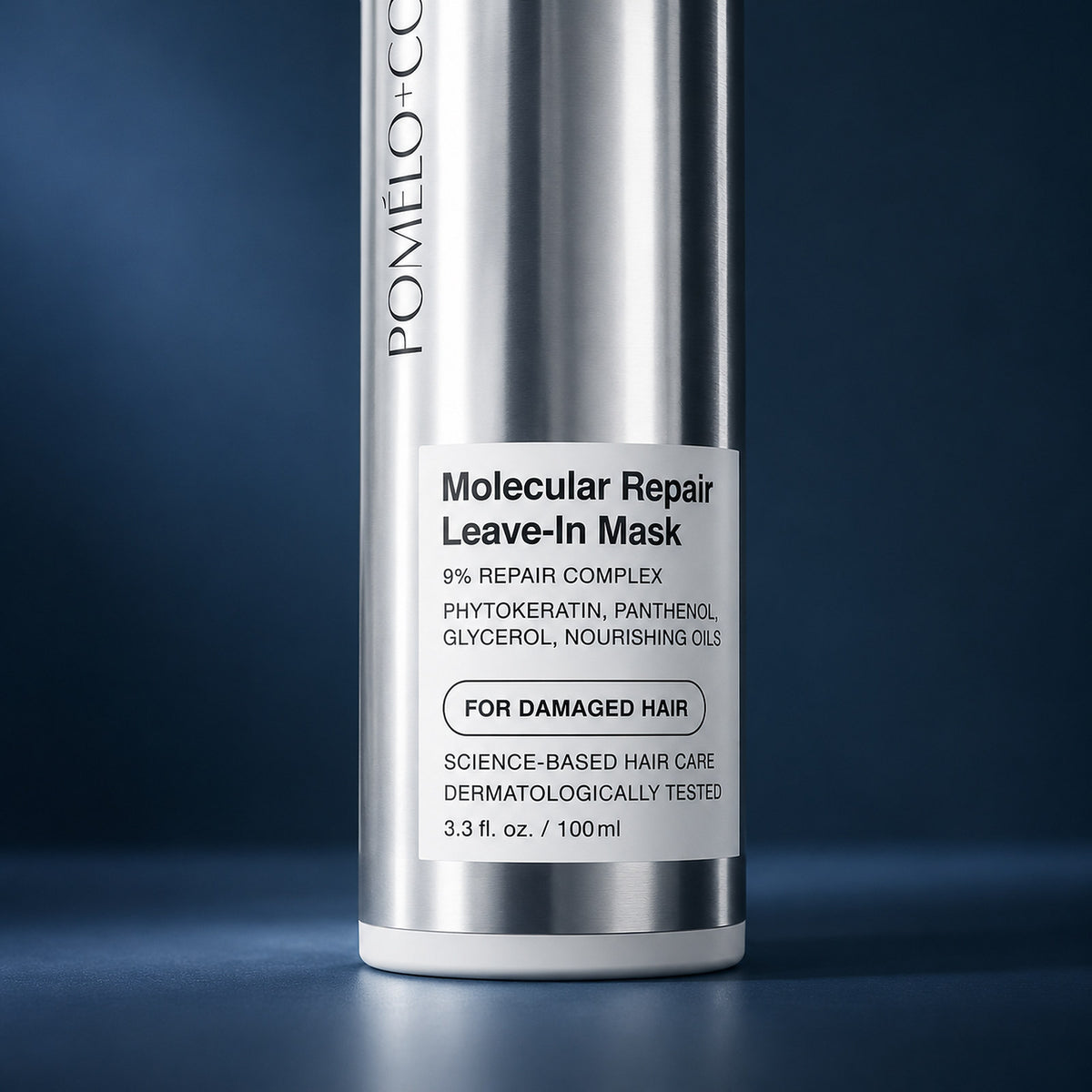 Étiquette du masque capillaire Pomélo+Co Molecular Repair Leave-In Mask, complexe réparateur à 9 %